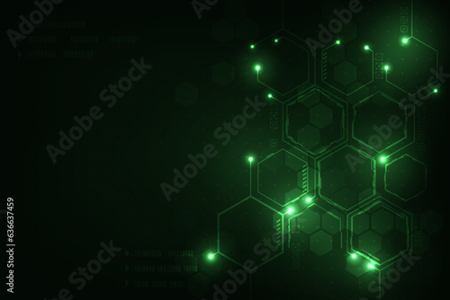 Vector abstract technology hexagonal modern futuristic green light background.