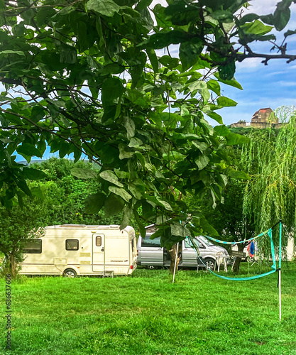 view from a campsite where campers can be seen