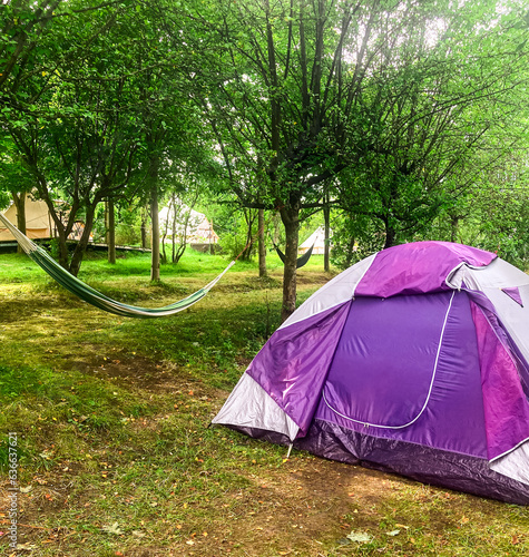 Tents installed in the campsite in summer
