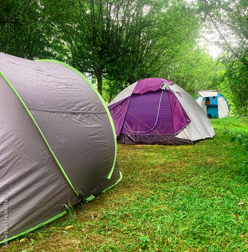 Tents installed in the campsite in summer