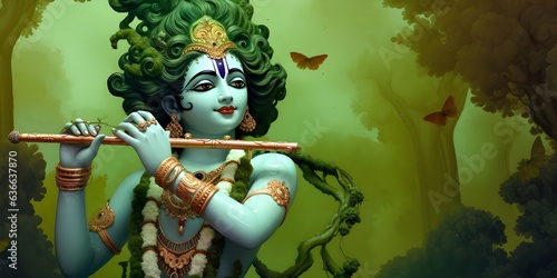 Lord Krishna Playing Flute, janmashtami, Illustration, Generative A.I  photo