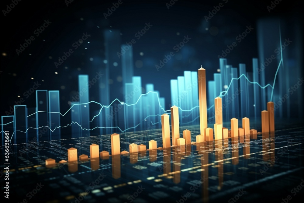 Financial statistics converge in bar graph and candlestick chart ...