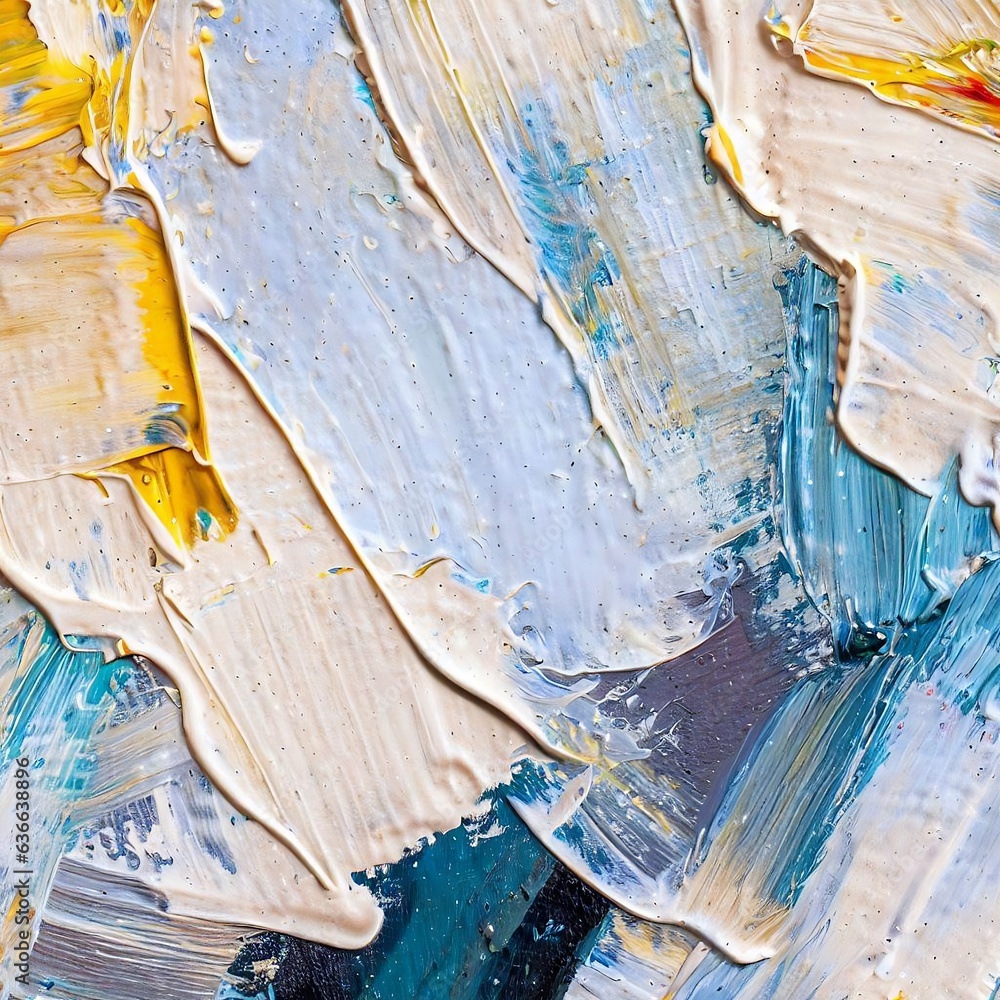 Closeup of abstract rough blue and golden, colorful and multicolored art painting texture, with oil acrylic brushstroke, pallet knife paint on canvas created With Generative Ai
