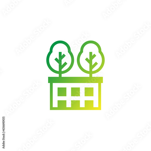 roof garden icon, trees on rooftops