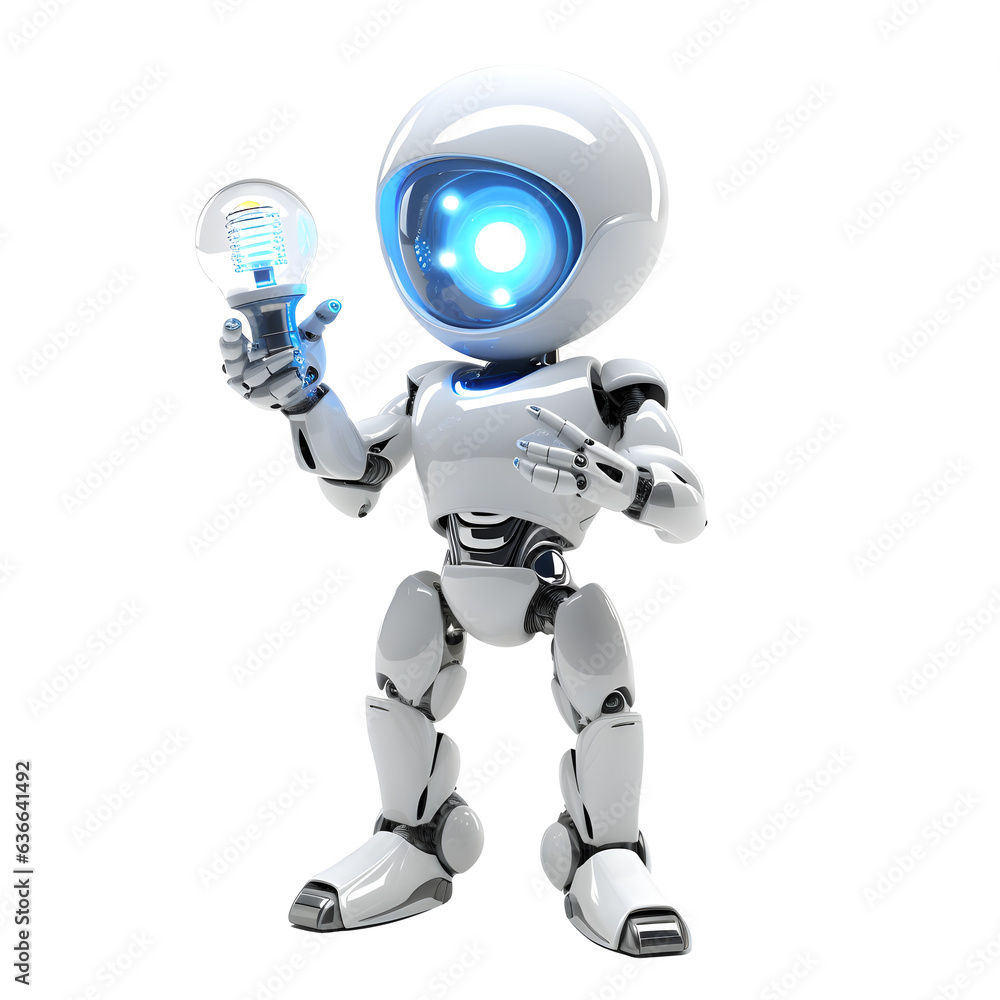 baby robot holding light bulb isolated on Transparent Background, robot clipart baby robot holding light bulb isolated on Transparent Background, robot clipart