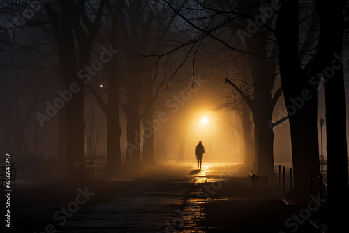 Walking man in the park in night time
