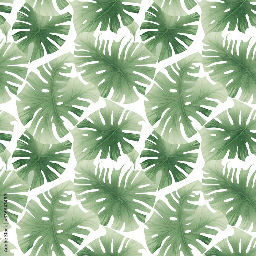 Tropical green leaves seamless pattern on white background. Leave template. Seamless leave pattern, leave illustration. Seamless pattern. Wallpaper pattern.