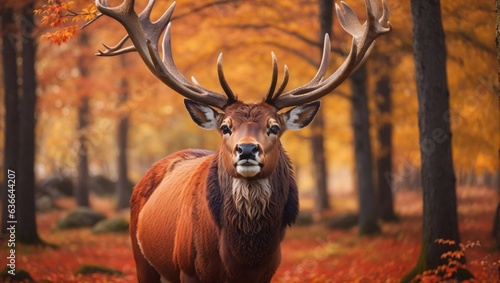 Portrait of majestic powerful adults red deer stag