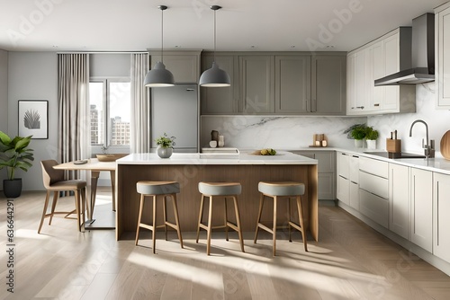 modern kitchen interior with chairs and table