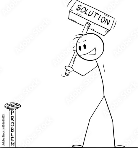 Problem and Solution, Vector Cartoon Stick Figure Illustration