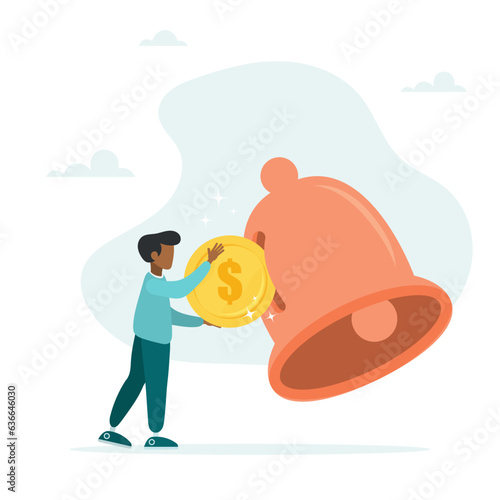 The customer placed a coin on the subscription bell. Subscription business model, the customer subscribes to the online service and pays a regular price, a membership fee for using the software. 
