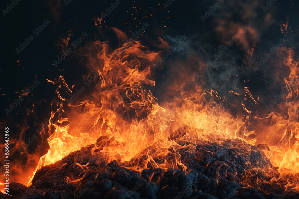 Flames, bonfire and fire, balefire and campfire, burn and burning, illustration. Generative AI. Fiery, flaming, blaze, fireball and wildfire and blazing, image Flames, bonfire and fire, balefire and campfire, burn and burning, illustration. Generative AI. Fiery, flaming, blaze, fireball and wildfire and blazing, image