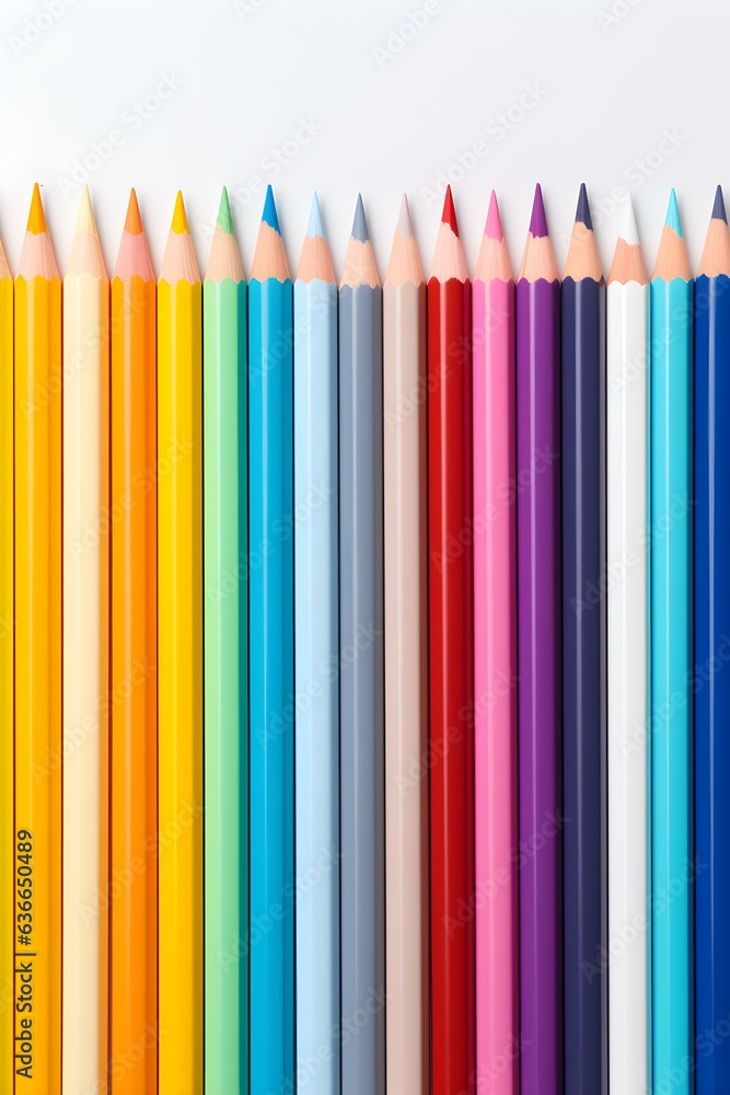 Close up of colorful Pencils lined up in front of a white Background. School Backdrop with Copy Space
Close up of colorful Pencils lined up in front of a white Background. School Backdrop with Copy Space