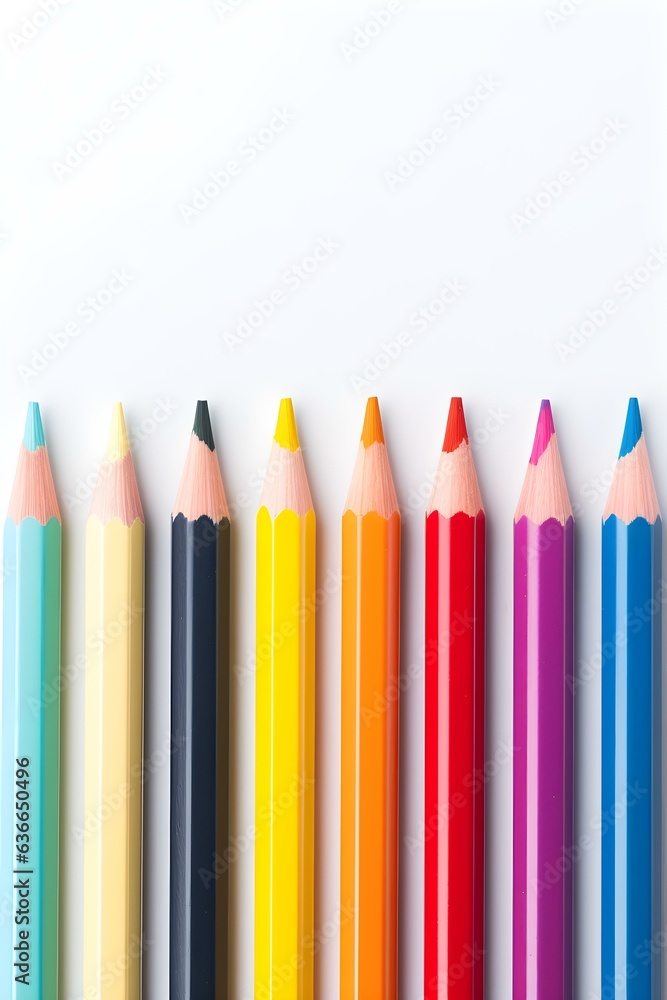 Close up of colorful Pencils lined up in front of a white Background. School Backdrop with Copy Space
Close up of colorful Pencils lined up in front of a white Background. School Backdrop with Copy Space