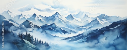 Mountain Peaks minimalist watercolor landscape art 