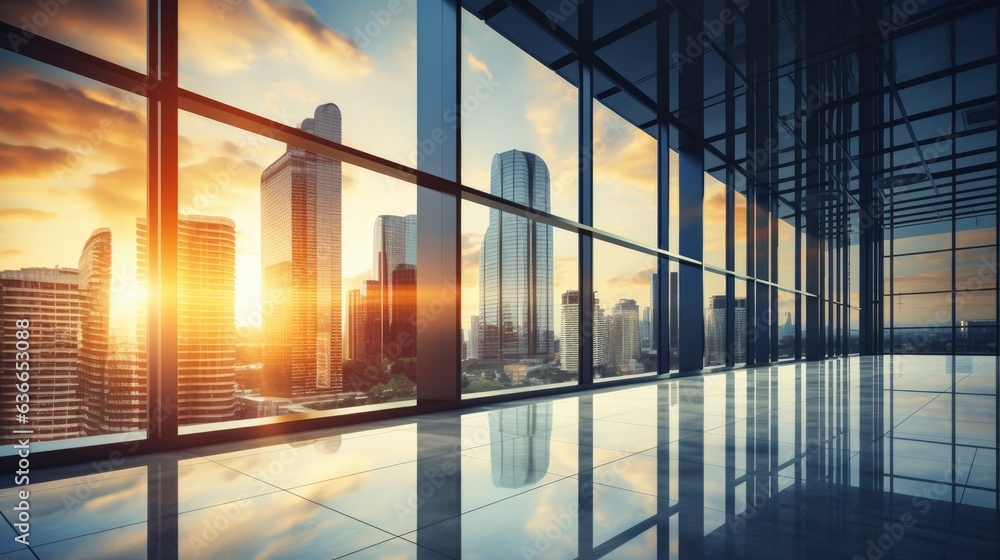 Fototapeta premium Architecture and construction rendering, Reflective business office building, Generative AI