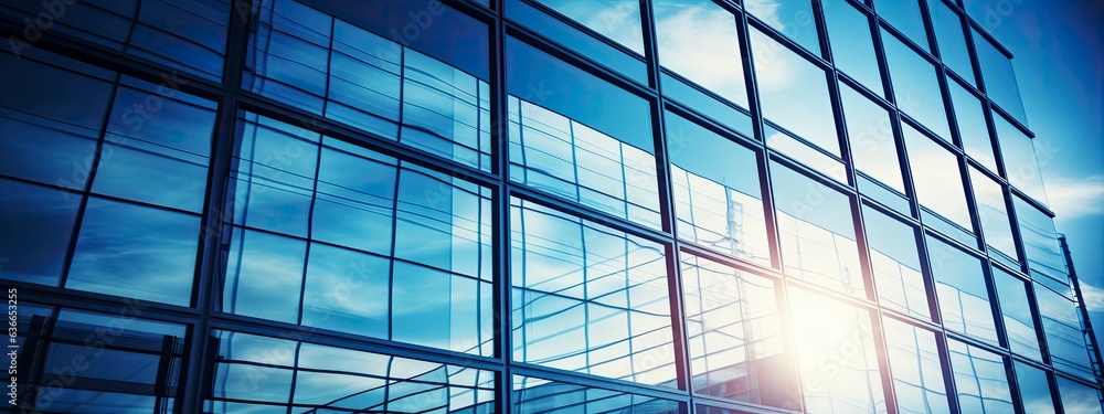 Fototapeta premium Architecture and construction rendering, Reflective business office building, Generative AI