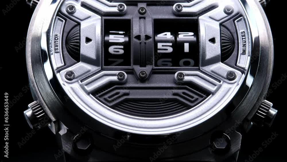 time counter on unique watch. Lengthwise view of luxury swiss watch. Closeup real time shot. time counter on unique watch. Lengthwise view of luxury swiss watch. Closeup real time shot.