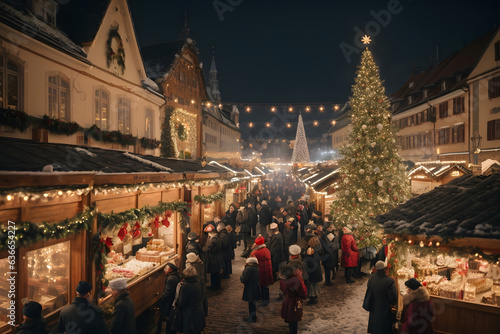 christmas tree in Marketplace night time