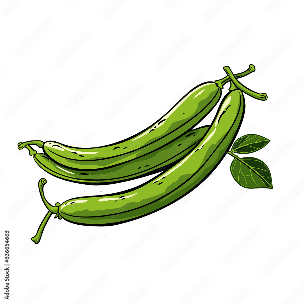Watercolor Green Beans Illustration on Transparent Background Watercolor Green Beans Illustration on Transparent Background