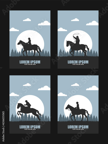 Set of Cowboy Horseback Riding logo