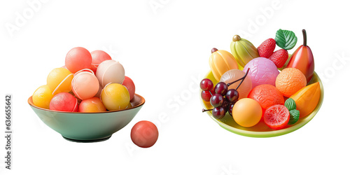 Thai dessert made of artificial fruits on a transparent background that can be removed