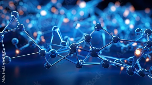 Molecular structure blue cells background fresh style, Generative AI