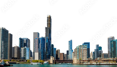 Fotografie, Obraz Chicago skyline isolated at white transparent background, PNG