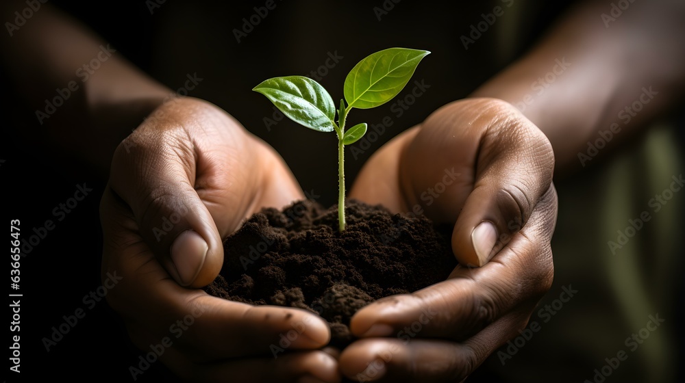 Close Up of Hands holding a green Sprout. Blurred Background
Close Up of Hands holding a green Sprout. Blurred Background