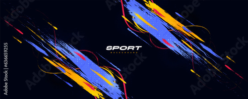 Abstract and Colorful Brush Background with Halftone Effect. Brush Stroke Illustration for Banner, Poster, or Sports Background. Scratch and Texture Elements For Design