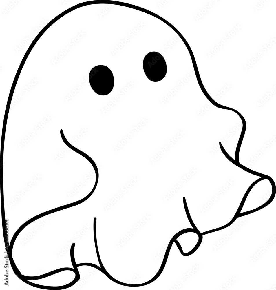 Cute Halloween ghost outline, retro spooky boo cartoon doodle illustration Cute Halloween ghost outline, retro spooky boo cartoon doodle illustration