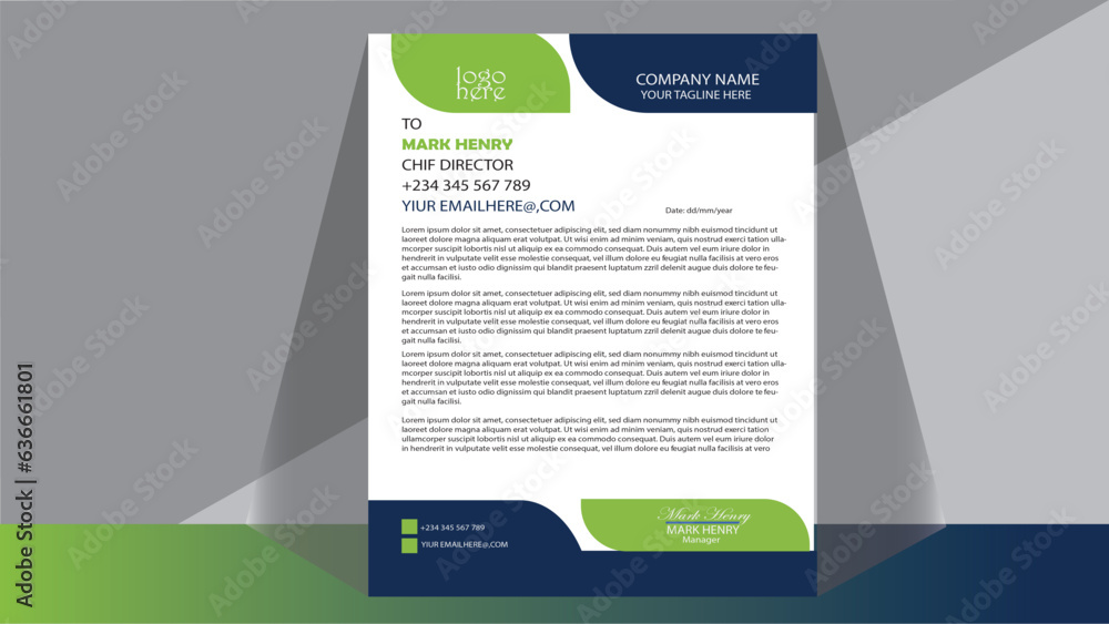 Obraz premium Modern letterhead design with clean blue...Premium Vector | Abstract letterhead template | Letterhead template Letterhead Template Vecto