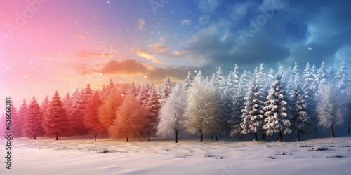 winter landscape with trees and snow, sunrise in the forest, sunset in the forest © Muhammad