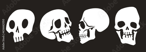 Human skulls set stickers monochrome