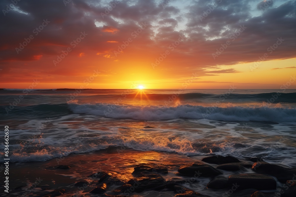  a vibrant sunset over the tranquil ocean waves