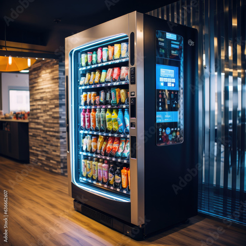 futuristic vending machines full of beverages and snacks vector illustration photo