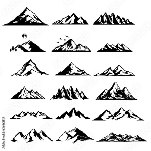 Set of hand drawn mountain landscape vector board (ID: 636662815)