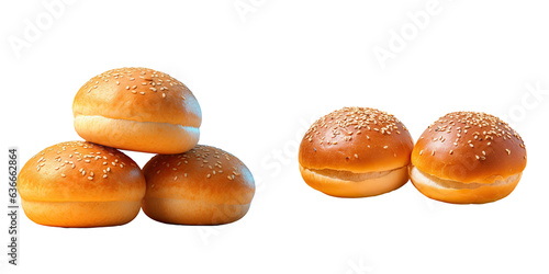 Newly cooked burger buns on transparent background