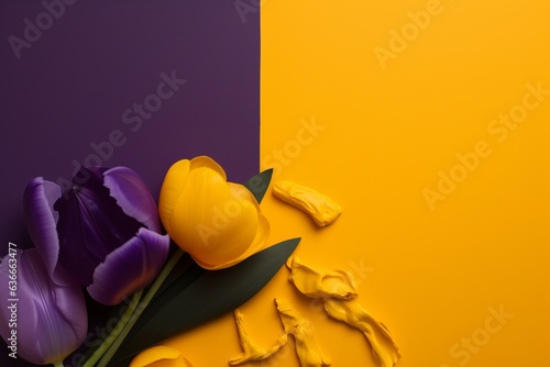  purple and yellow flowers on a vibrant background 