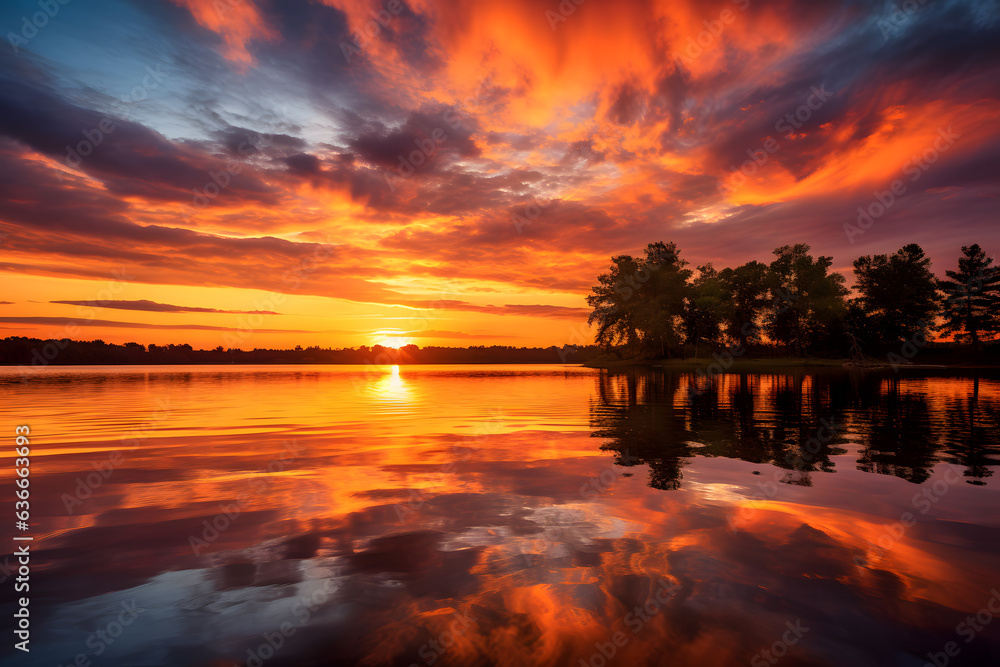 A sunset over a water reflection capturing the stillness