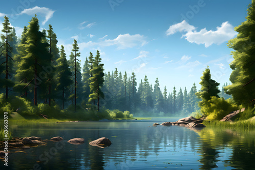 A tranquil lake surrounded by trees representing peace