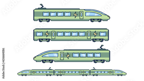 Set of modern and sustainable passenger train. Future transport logistics vector illustration