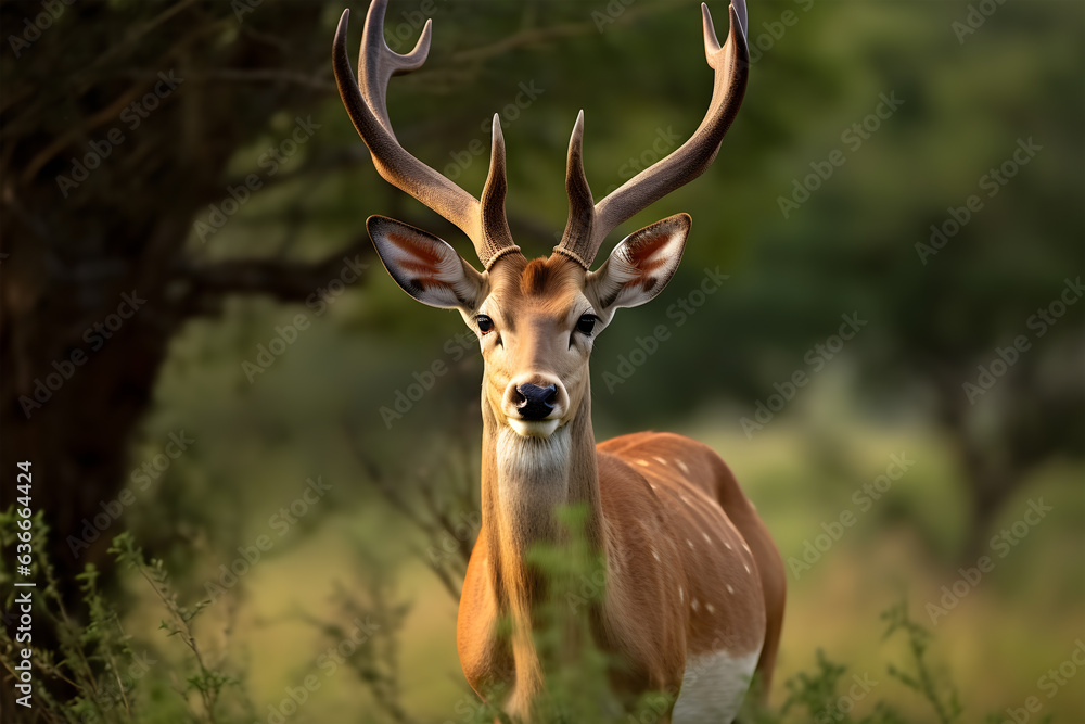 close up portrait of deer in the forest with large and strong antlers, animal life in the forest close up portrait of deer in the forest with large and strong antlers, animal life in the forest