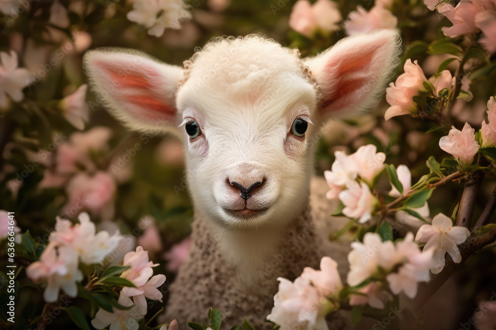 sheep with flowers on background sheep with flowers on background