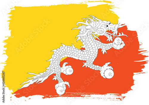reative hand-drawn brush stroke flag of BHUTAN country vector illustration