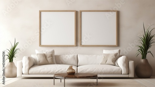 Frame mockup on modern minimalist living room interior background © Kamtugeza