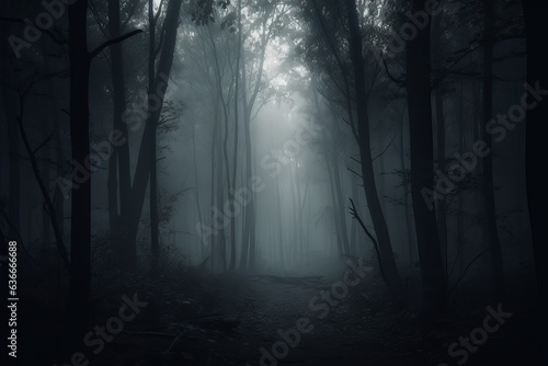 dense and mysterious forest with towering trees and a sense of enchantment