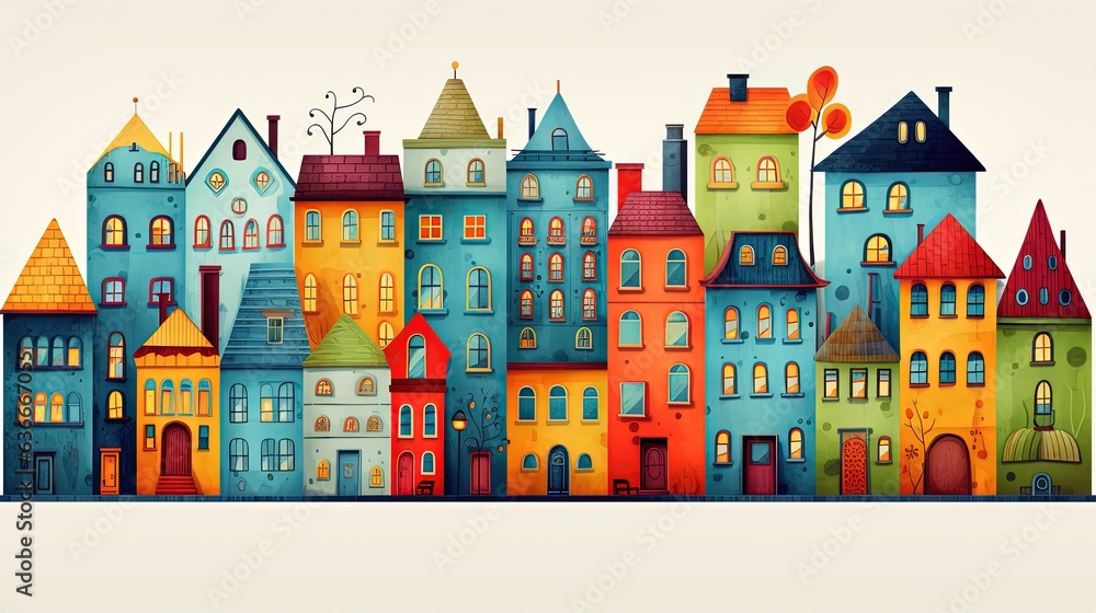 cute cartoon town, colorful urban city children art style illustration, idea for adorable background wallpaper,  Generative Ai