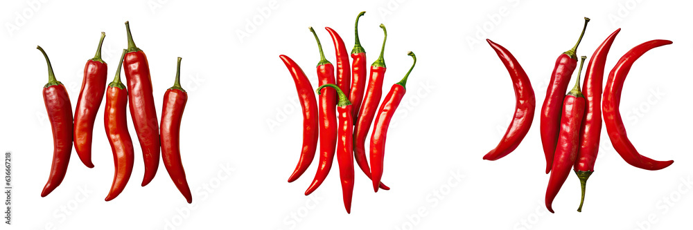 Fresh red chili peppers on a transparent background