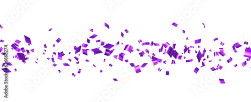 Falling purple cut out foil ribbon confetti background.
